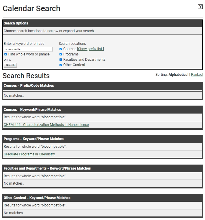 Example search results