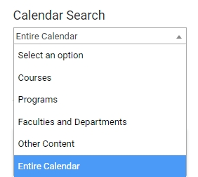 The Calendar Search drop down is expanded